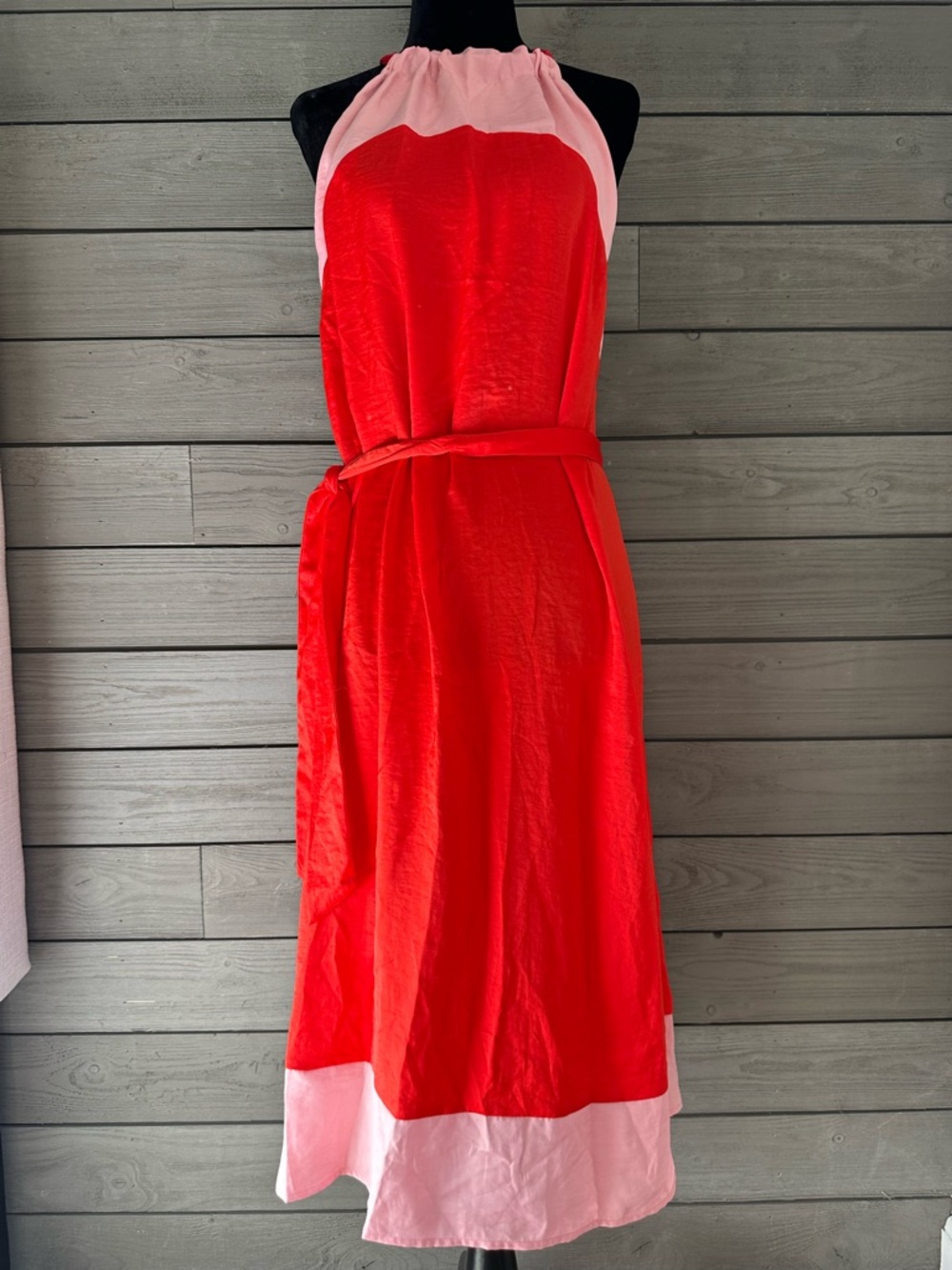 NWT Scoop Pink & Red Halter Midi Dress with Waist Tie Size Small